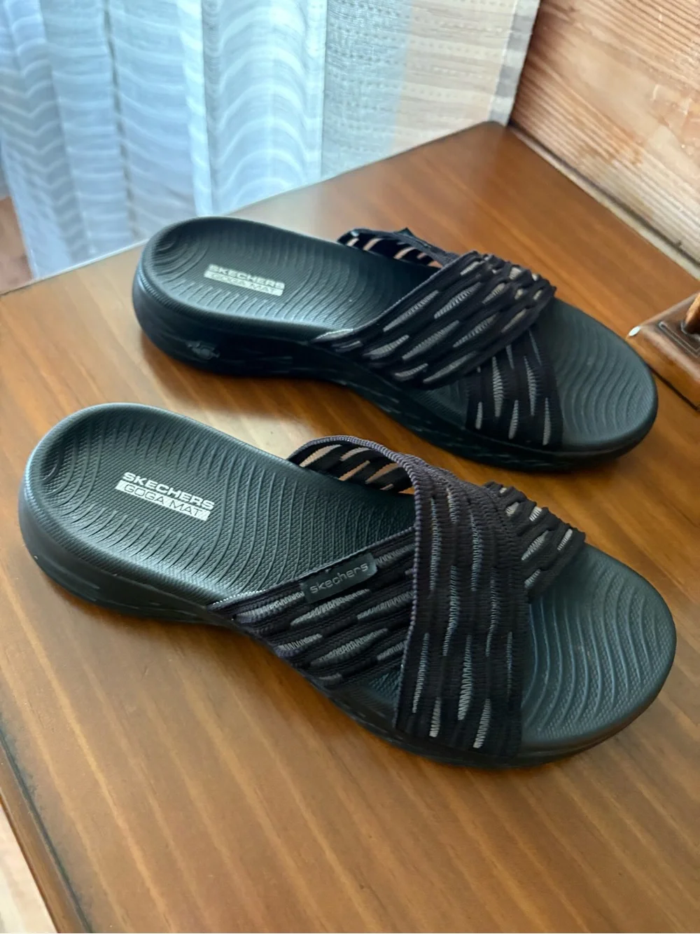 Skechers Black Slip-On Women’s Woven Slide Sandals